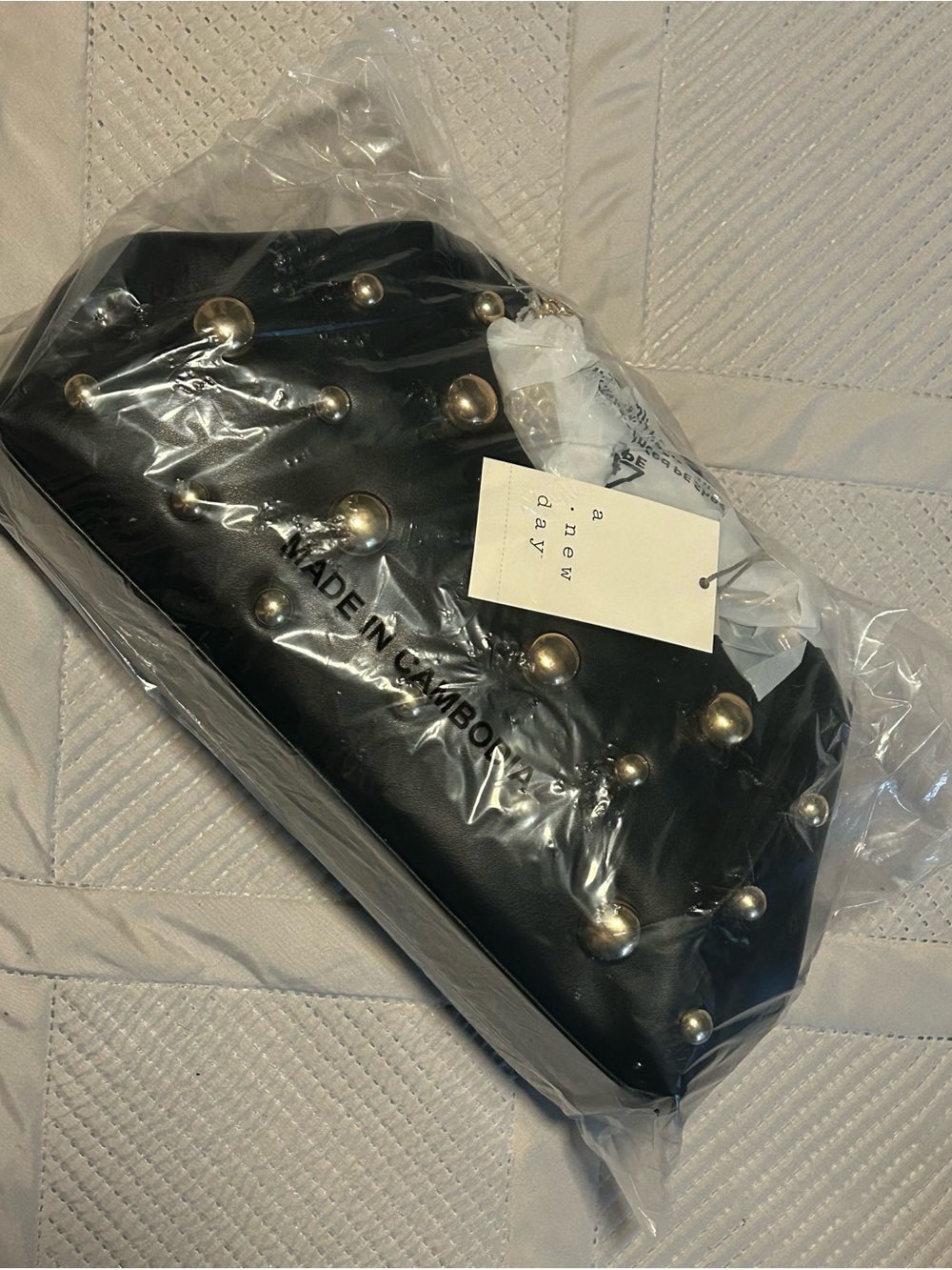 NWT A New Day Studded Oversized Clutch Bag with Gold Chain Strap - Black